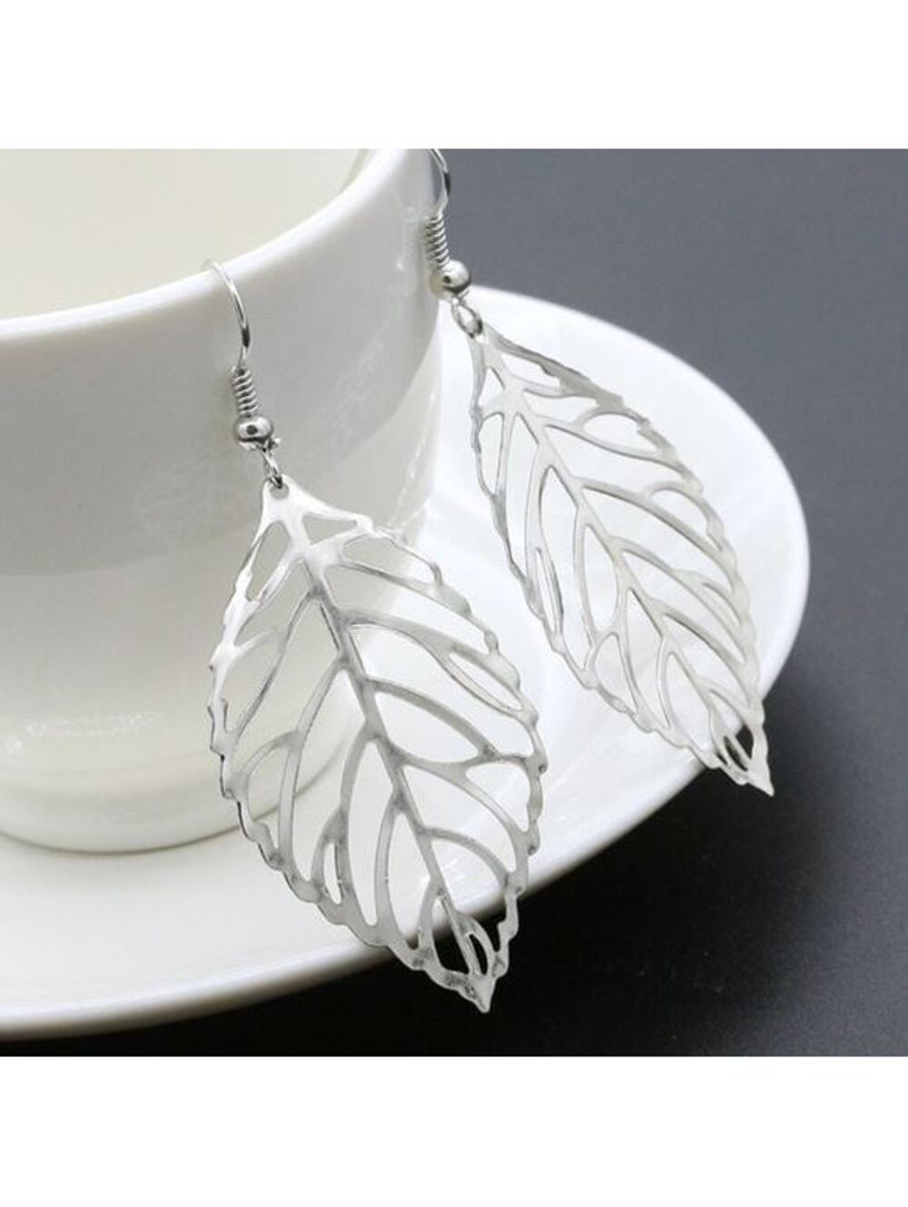 Silver Filigree Open Leaf Drop Earrings